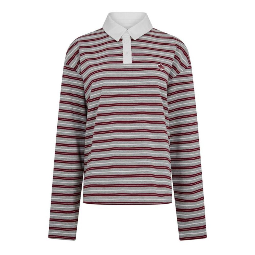 Couture Club Womens/Ladies Striped Long-Sleeved Rugby Shirt / Gray/Burgundy